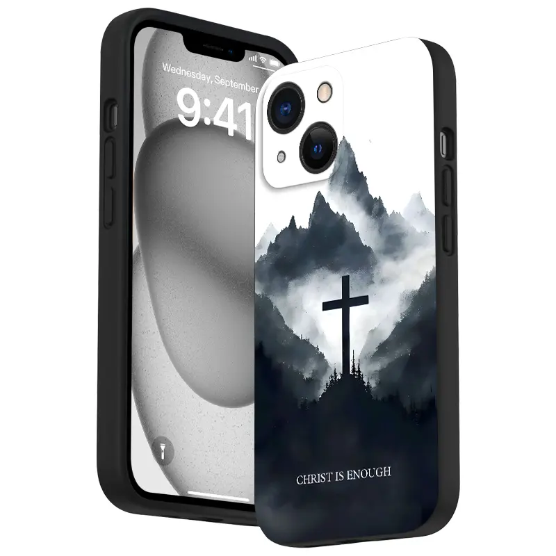Mountain Scenery Cross Pattern Straight Edge Silicone Phone Case for iPhone 16/15/14 Pro Max/13/12/11/XR/XS Plus - Shockproof, Drop-Protective, Rugged, Durable Smartphone Cellphone Handheld Devices Casing, Accessories
