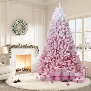 GARVEE 7.5 ft Pre-lit Pink Gradient Artificial Christmas Tree with 450 Warm White LED Lights, Snow Flocked Branches, 1180 Tips, Metal Stand for Indoor and Outdoor Holiday Decoration
