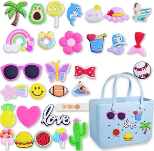 DIY Charms for Beach Bag, 30Pcs Accessories Letters Flowers Baseball Beach Cute Decoration Bag Charms for Beach Bag Rubber Tote Beach Bags