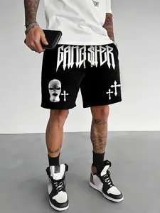 Unisex "Gangster" Gothic Graphic Daily Casual Shorts – Black & White Print, Dark Streetwear Aesthetic, Soft Cotton Blend, Relaxed Drawstring Fit, Perfect for Gothic & Street Style Fans, Durable High-Quality Print, Ideal for Daily Wear/Outings