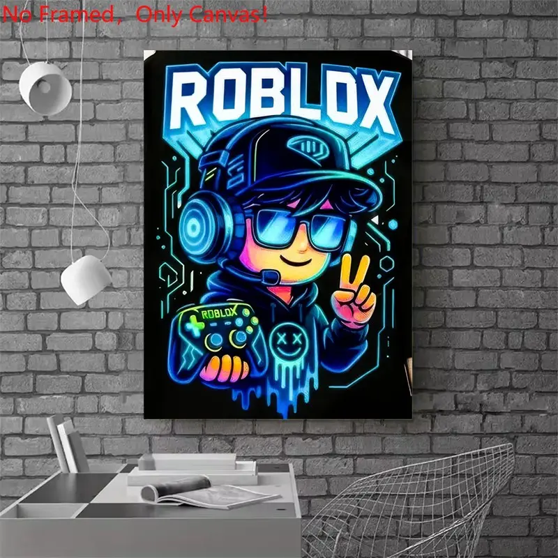 1 piece/set frameless canvas painting print poster, Game Poster art, Roblox Gamer Neon Art, a gift for Video games loves, gift for home, aesthetic wall decor, Vibrant Print, Creative design print, Wall Prints, Unframed