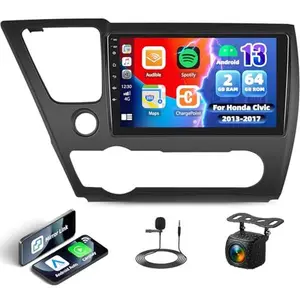 Summervibes 9" Android 15 Car Stereo Radio for Honda Civic 2013-2017, 2G+64G In-Dash GPS Navigation Head Unit with Wireless Carplay, Android Auto, Bluetooth, FM/RDS, EQ, WiFi, USB, AHD Backup Camera and Mic fathersdaygift
