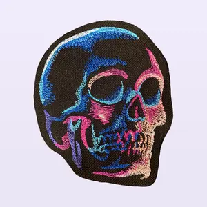Dark and Eerie Skull Embroidered Patch, Vibrant Neon Skeleton Design for Jackets, Bags & Hats, Sew-On, Iron-On or Hook Options, Custom Embroidery