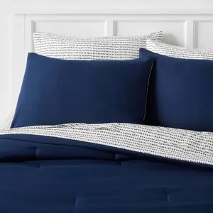 7pc Full Solid Microfiber Comforter & Sheets Set Navy/Gray - Room Essentials