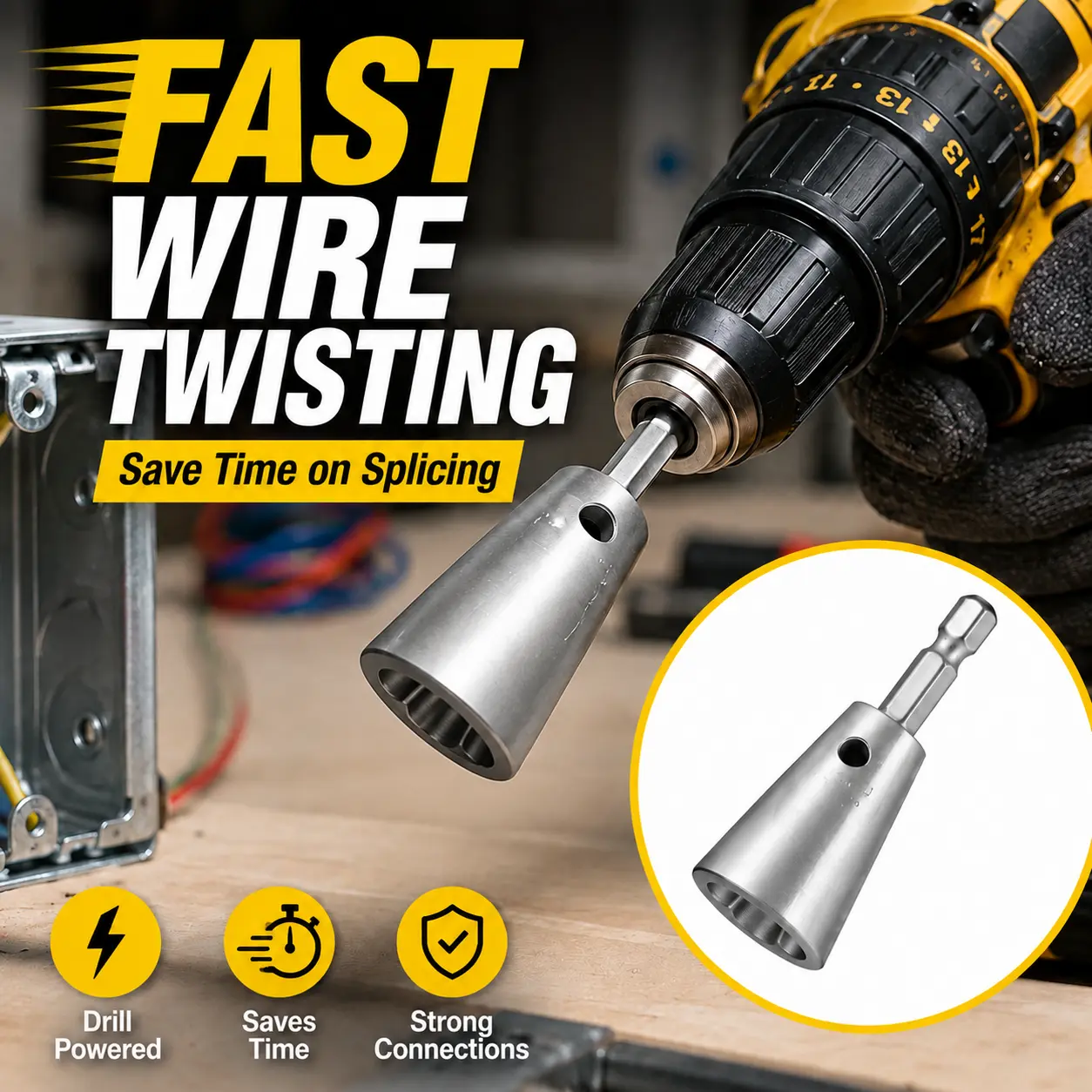 Wire Twister Tool for Drill, Multifunctional Wire Nut Twisting Tool Set, Electrical Wire Connector Driver Socket for Electricians, DIY Home Repairs & Workshop Use, 4PCS