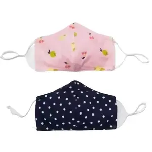 Cat & Jack Reusable Cotton 2-Pack Cloth Face Masks - Fruit, Polka Dot Designs, Elastic Ear Loops, Washable Fabric, Comfortable for Daily Use, 5x7.5in