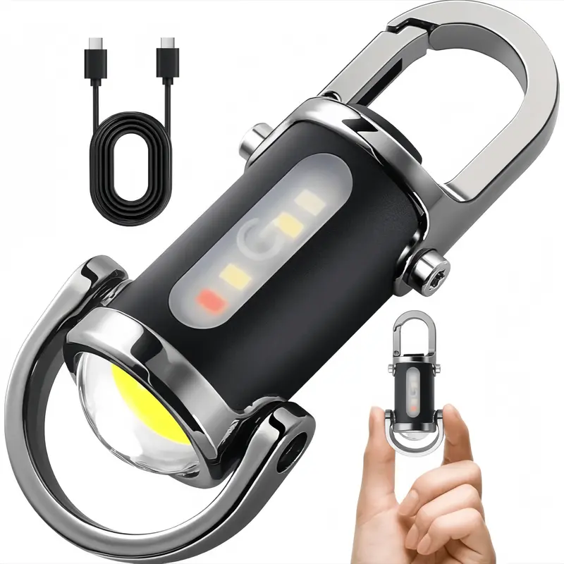 High Lumen Output EDC Mini LED Flashlight - USB-C Rechargeable COB Compact ABS Plastic Keychain Lamp with Strobe Light, SOS Modes, Portable for Outdoor Fun, Travel, Work Use