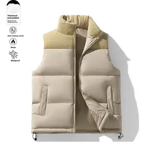 Autumn Winter Hooded Casual Fleece Men's Couple Jacket Warm Colorblock Corduroy Material 100% Polyester Fiber Cotton Vest Winter Coats Tops Detachable Cap Quilted Design Gilet Menswear Plain