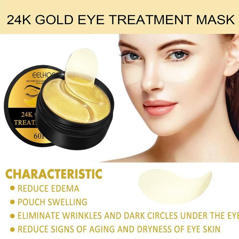 24K Gold Under Eye Mask - Collagen & Hyaluronic Acid Eye Patches for Dark Circles, Puffiness & Wrinkles - 60 Pcs Hydrating Under Eye Treatment - Self Care Skincare for Tired Eyes, Reduces Fine Lines & Brightens - Must-Have Eye Care Treatment for Women