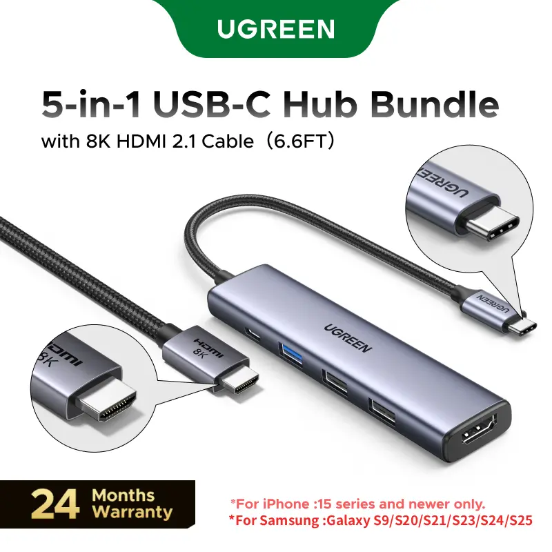 UGREEN USB C Hub 5 in 1 Multiport Adapter（HDMI Cable Not Included) Revodok 105 4K HDMI, 100W Power Delivery, 3 USB-A Data Ports, USB C Dongle for MacBook Pro/Air, iPad Pro, iMac, iPhone 16 Pro/Pro Max, XPS, Thinkpad,Summer Sale