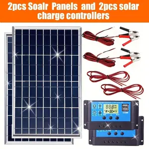 1 Set 12v Portable Flexible Solar Panel Kit, 100a High Efficiency Controller, Extension Cords & Clips Equipped, Rv Boat Home Off-grid Car Battery Charging