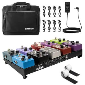STRICH Guitar Pedal Board with Built-in Power Supply, Pedal Board 15 x 7.8" Lightweight Aluminum Alloy, PedalBoard with Pedal Cables, Bag, Hook Loop Strips PB-MP15