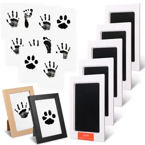 5 Pcs Ink Pads + 2 Photo Frame Paw Print Kit, Safe Non-Toxic Mess-Free Easy to Use Perfect for Keepsakes Gift Care Newborn Custom