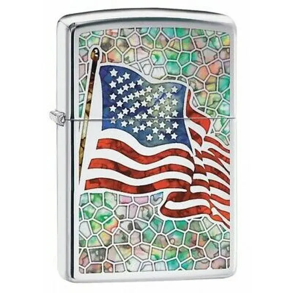 Zippo Fuzion Hi Polished Chrome Lighter with American Flag Design, Premium Fluid for Optimal Performance, Lighter Accessories