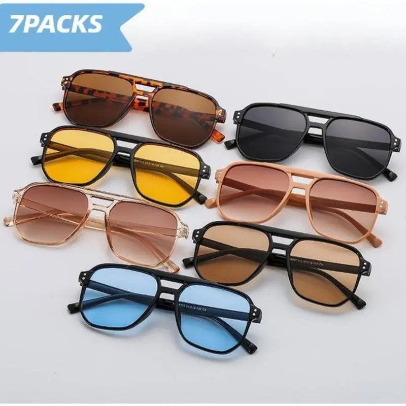 Women's 7-Pack Oversized Semi-Rimless Sunglasses - Anti-UV Blue Light Blocking, Lightweight PC Frames, 7 Color Options, Stylish Fashion Accessories for Daily Wear, Outdoor Activities, Stylish Accessories, Sunglasses For Women, Accessories For Women