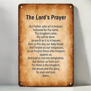 1pc Lord's Prayer Metal Tin Sign - The Lord's Prayer Bible Verse - Vintage Christian Religious Wall Decor - Heavy-Duty Tinplate Poster - Pre-Drilled Holes for Easy Hanging - Church, Home, Office, Prayer Room Decoration - Spiritual Gift for Hand