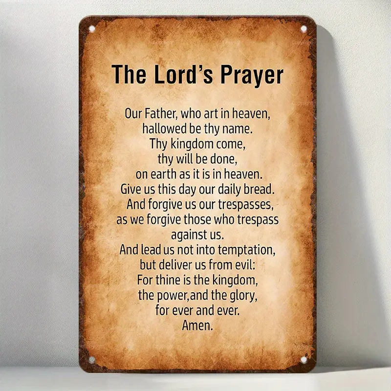 1pc Lord's Prayer Metal Tin Sign - The Lord's Prayer Bible Verse - Vintage Christian Religious Wall Decor - Heavy-Duty Tinplate Poster - Pre-Drilled Holes for Easy Hanging - Church, Home, Office, Prayer Room Decoration - Spiritual Gift for Hand