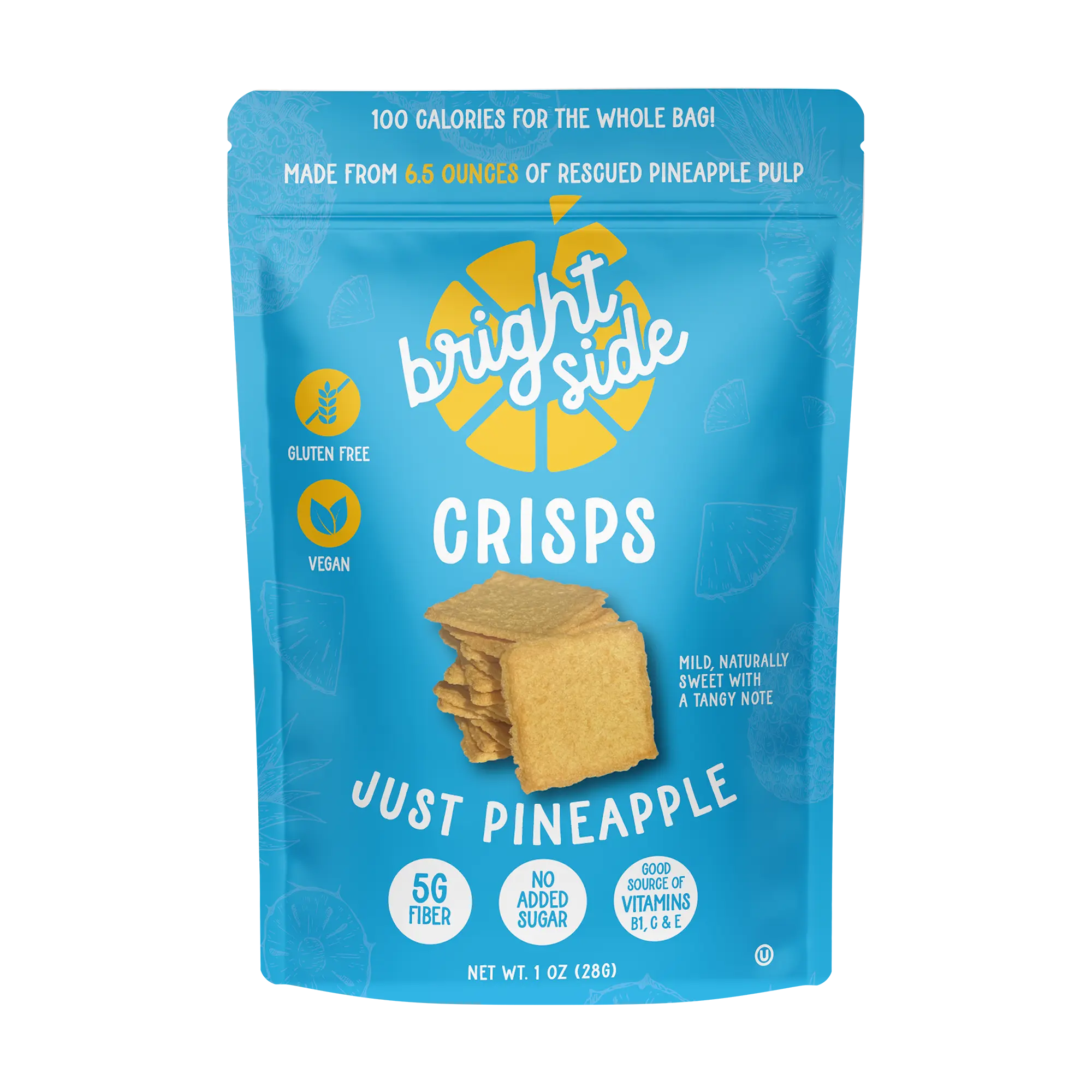 Bright Side Upcycled Pineapple Crisps - 100 Calories Per Bag, 1 oz Dried Fruit Snack Chips