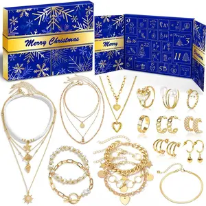 Golden Jewelry Advent Calendar for Women Teenage Girls, 2024 Christmas Gifts Fashion Bracelets, Necklaces, Rings, Earrings - 24 Days of Holiday Countdown, Surprise Gift for Girlfriend, Wife, Daughter, Mom