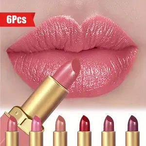 set of 6pcs Mermaid Sparkle Velvet Lipstick - Metallic Finish, Long-Lasting Shine & Glitter, Perfect Gift for Women - Available in Orange, Pink, Purple, Red