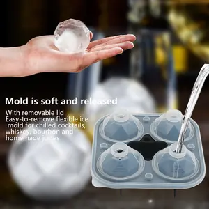 Trending 4-cavity ice mold, food-grade, DIY round diamond shapes, for whiskey and cola ice balls; ice cube tray