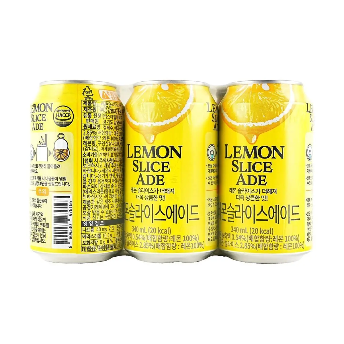 JAYONE Korean Real Lemon Slices Soda Drink 6x340ml Cans - Fresh Lemon Slices, GS25 Convenience Store,Fine Bubbles, Balanced Tart,See-Through Fruit Pulp, summer drink
