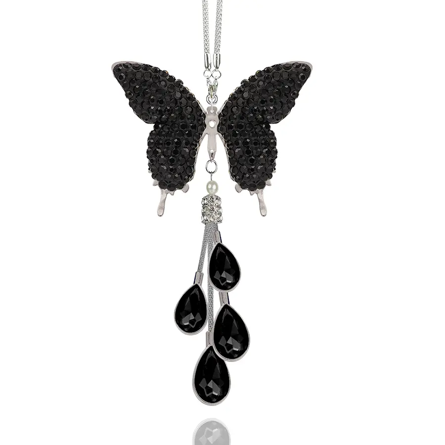 Rhinestone Butterfly Car Charm with Crystal Tassel Glam Crystal Butterfly Car Pendant Rainbow-Shine Butterfly Car Decor Car hanging accessories Buttrtfly car hanger