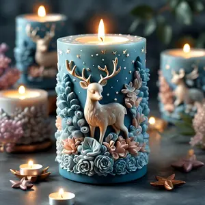 Forest Deer Relief Candle Silicone Mold, 3D Floral Plant Surround Aromatherapy Mold, DIY Craft Supplies, Home Decor Tool, Candle Molds For Candle Making