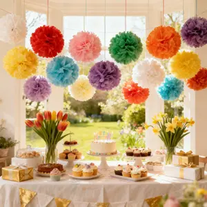 25pcs Mixed Color Paper Flower Balls Set, DIY Handmade Decorations, Party Decor, Party Accessories, Ceiling Hanging Ornaments, Bohemian Style, Spring Yard Decoration