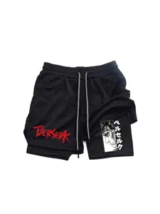 Men's Summer 2-In-1 Anime Dark Fantasy Knight Pattern Gym Shorts, Quick-Dry Sports Training Shorts, Casual Street Running Shorts with Pockets Graphic Shorts, Workout Shorts, Athletic Shorts
