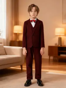 Boys' Formal Suit Set, Blazer Vest Pants Bow Tie, Clothing Set, Children, Fits Ages 100-150cm, Ideal for Weddings Graduations Church Gifts
