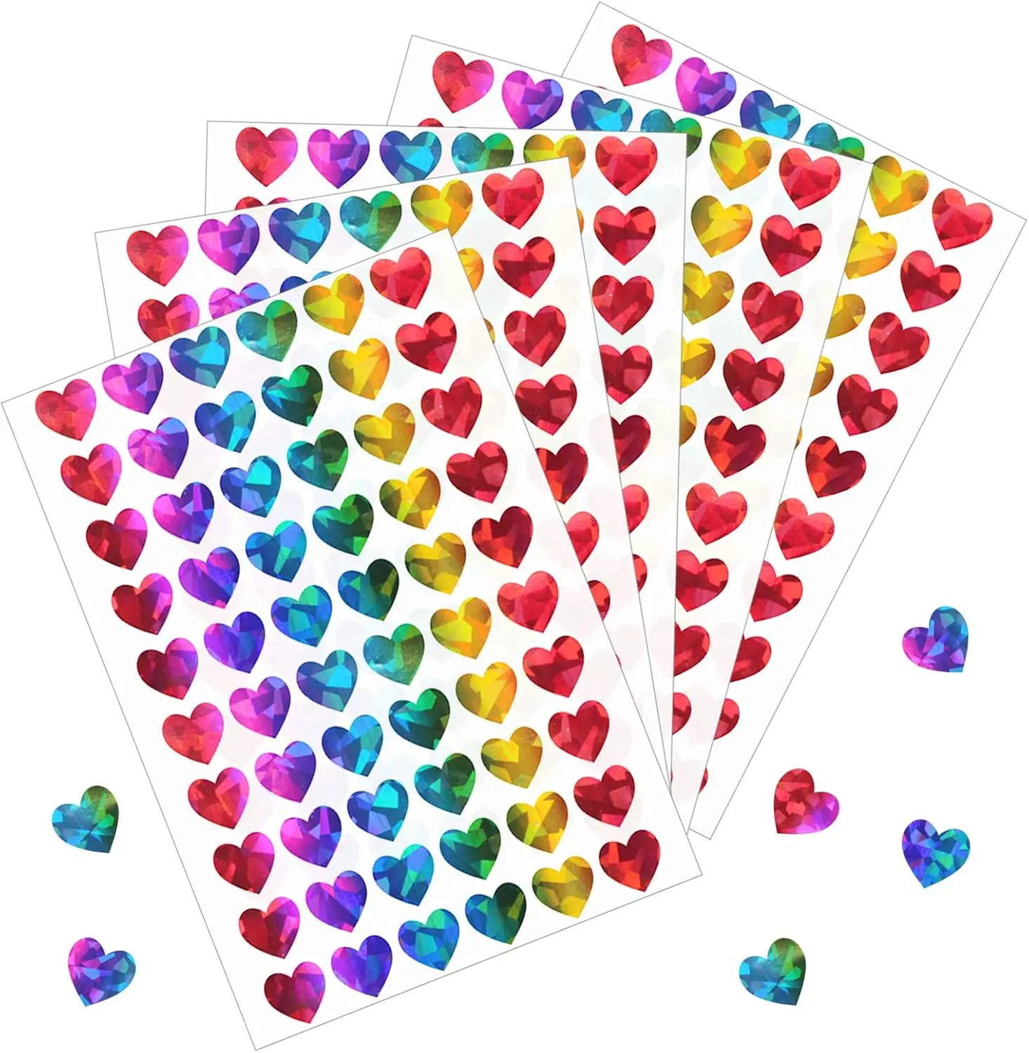 1800pcs 0.5inch Holographic Heart Stickers, Rainbow | Glitter Tiny Hearts, For Kids, Valentines Day Love Decorations, Award Charts & Scrapbooking Crafts, Student Planner