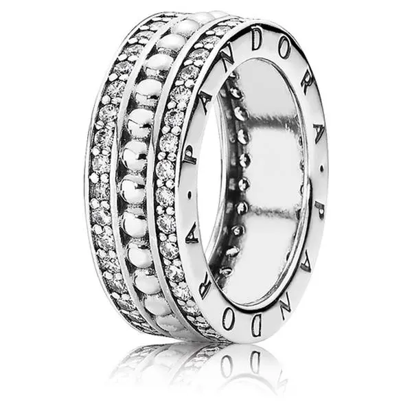 PANDORA Forever PANDORA Ring 190962cz-50, Forever Series, Inlay Stones, Beaded Bands, Shimmering Stones