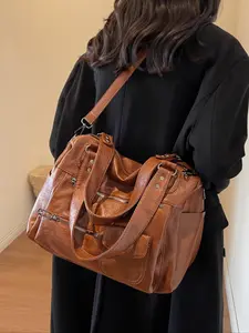 Retro color casual shoulder handbag, rivet decoratedniche fashion trend shoulder messenger bag, multi-pocket versatile large capacity shoulder bag, suitablefor sports and fitness enthusiasts, short trips, college student Crossbody Leather Bag