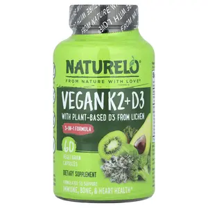 NATURELO Vegan Vitamin K2 + D3, 60 Vegetarian Capsules