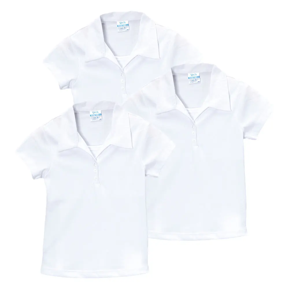 UNIK Girl's School Uniform Top - Triple Buttons, White, 5-18 Size Range, 3 Pack, Uniform Look, Style GSU02