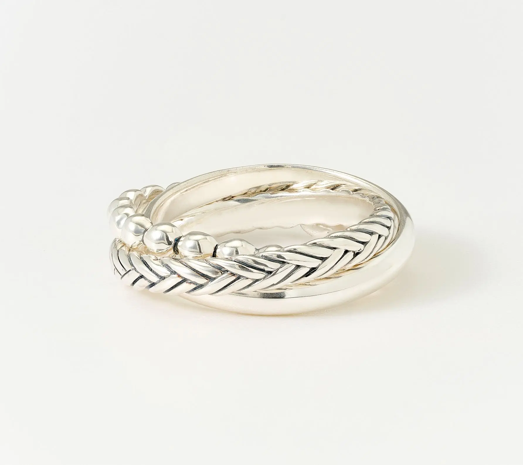 JAI Sterling Silver Triple Texture Rolling Ring