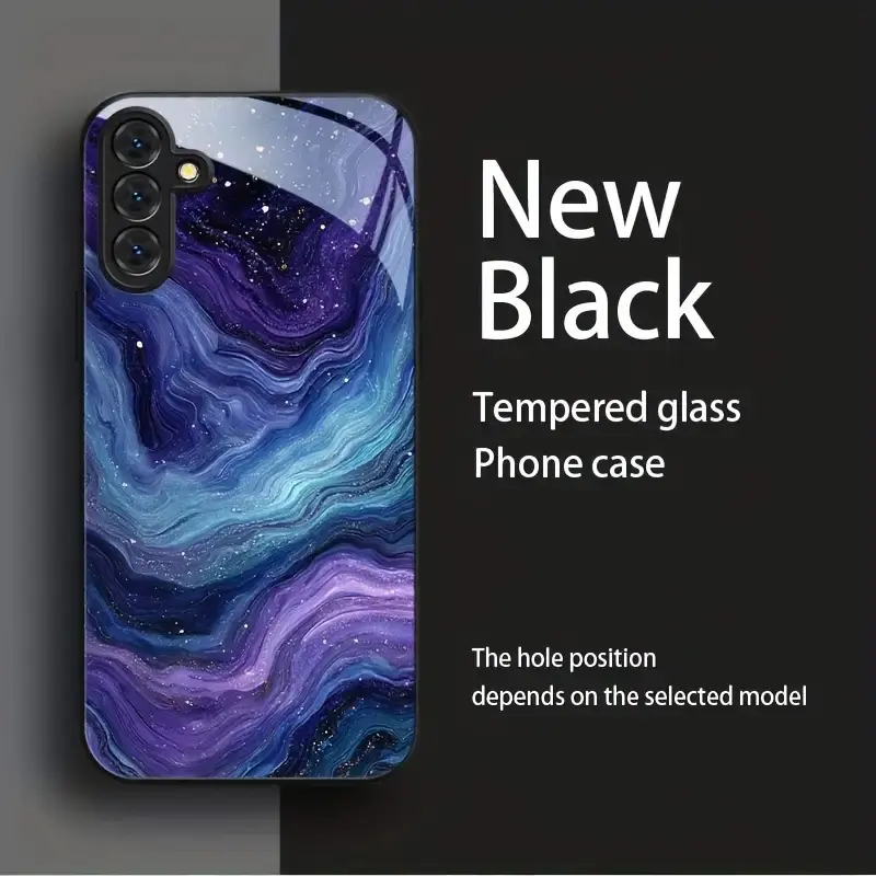 Protective Slim Glass Mobile Phone Case - Blue-Purple Fluid Stardust Shimmer Multi-Model Accessory for Samsung Galaxy A04,A04S,A05,A05S,A06,A13,A14,A15,A16,A22,A23,A24,A25,A32,A33,A34,A35,A52,A52S,A53,A54,A55 5G,S21,S22,S23,S24 FE Plus Ultra 5G