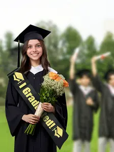 Graduation Cap and Sash Set with Anti-Drop Fringe, Adjustable Breathable Fit, Letters, Graduation Certificate Pocket, Graduation Day