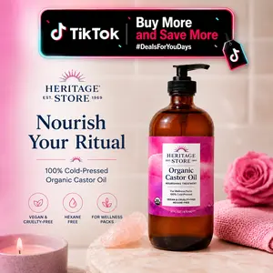 Heritage Store Organic Castor Oil - Nourishing Beauty Products, Wellness Body Moisturizer, Selfcare Treatment (16oz + Pump Now Available)