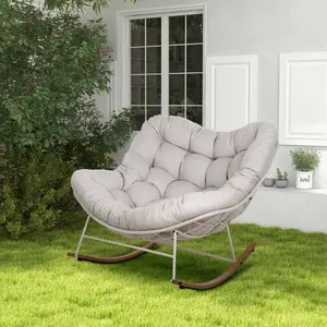 Outdoor Rocking Chair E-Coated Rocking Chair with Cushion Outdoor Rocker Recliner Chair for Patio Porch Garden Backyard Grey