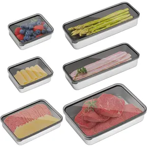 6Pack Bacon Cheese Container for Refrigerator, 304 Stainless Steel Airtight Deli Meat Container, Dishwasher Safe Fridge Storage Fruit Lunch Storage with Lids for Fridge, 4 Sizes - Home Improvement.