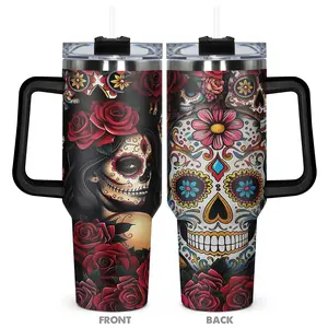 1pc, Gifts for Skull Lover 40oz Tumbler, Skull And Rose Funny Print 40oz, Insulated and Durable, Gift for Any Occasion: Birthdays, Holidays, or Special Moments for Family, Friends, or Coworkers, Insulated Travel Drinkware, Stainless Steel Drinkware