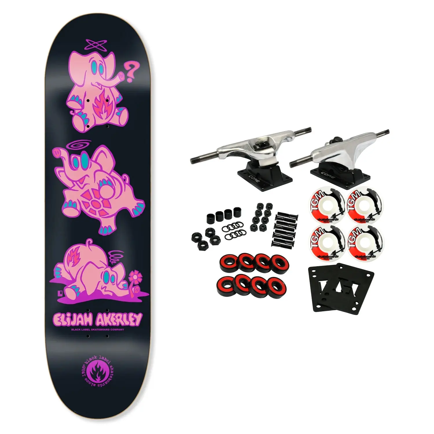 Black Label Skateboard Complete Elijah Akerley Pink Elephants Black 9.0" x 32.62"