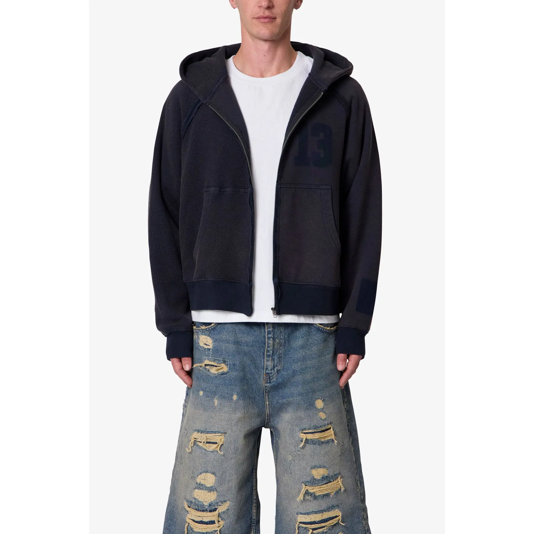 mnml Half & Half Zip Up Hoodie - Washed Black