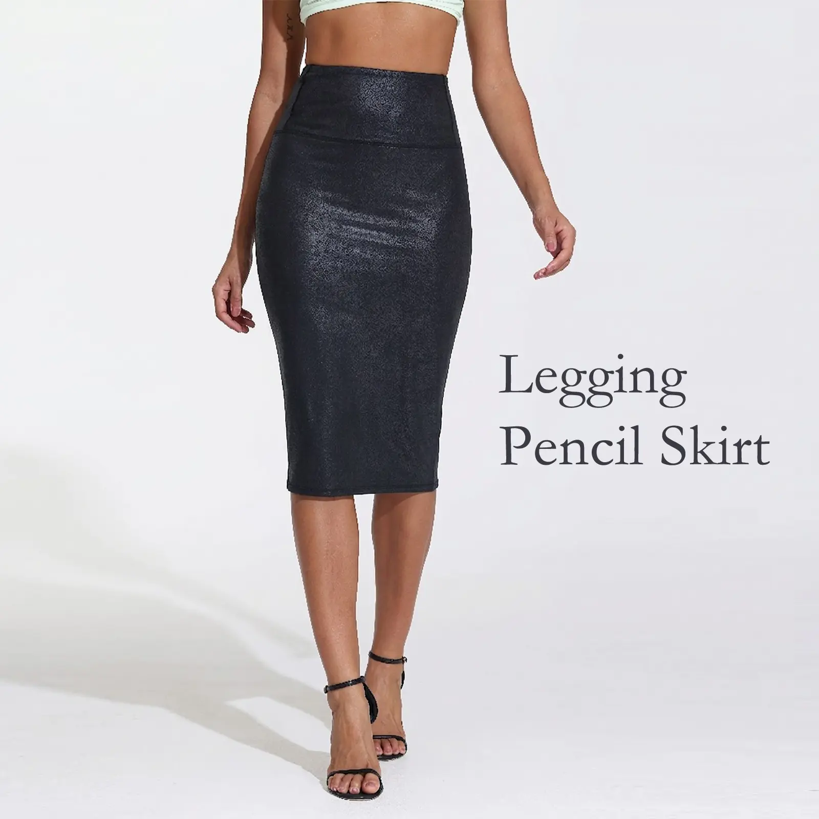 THE GYM PEOPLE Women's Formal Skirt, High Waist Stretchy Faux Leather Pencil Skirt, Below The Knee with Tummy Control, Back Slit & Discreet Waist Pocket, Bottom, Formal Skirts, Women's Clothes