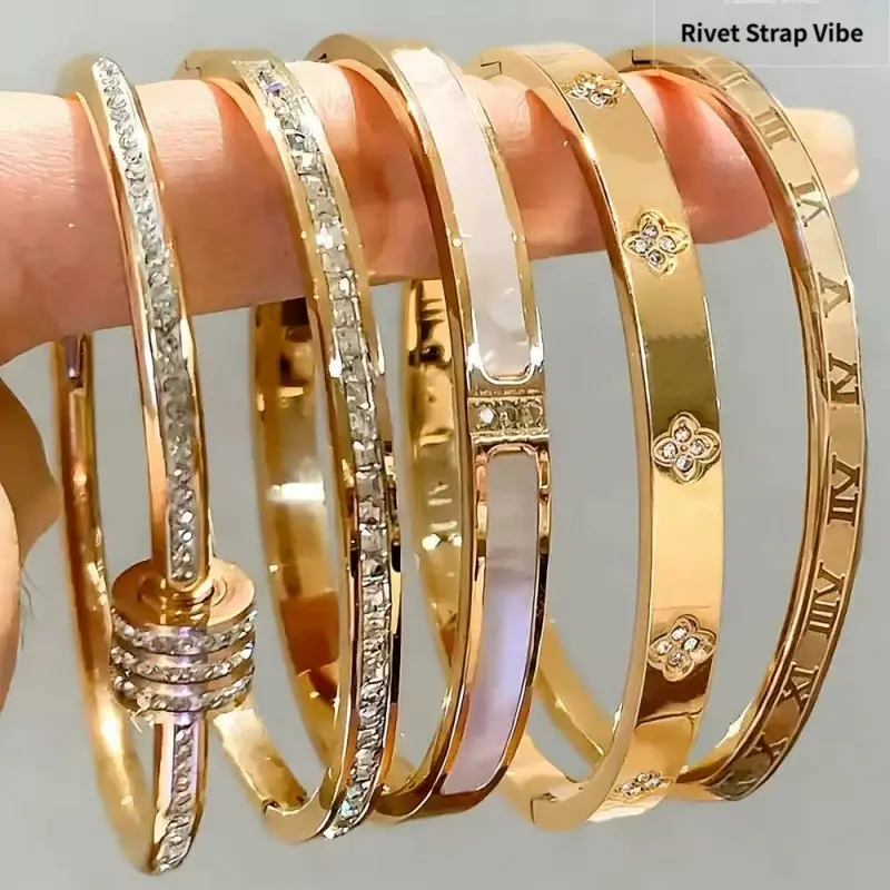 Elegant stainless steel bracelet set, fashionable stackable bracelets, suitable for daily wear and special occasions