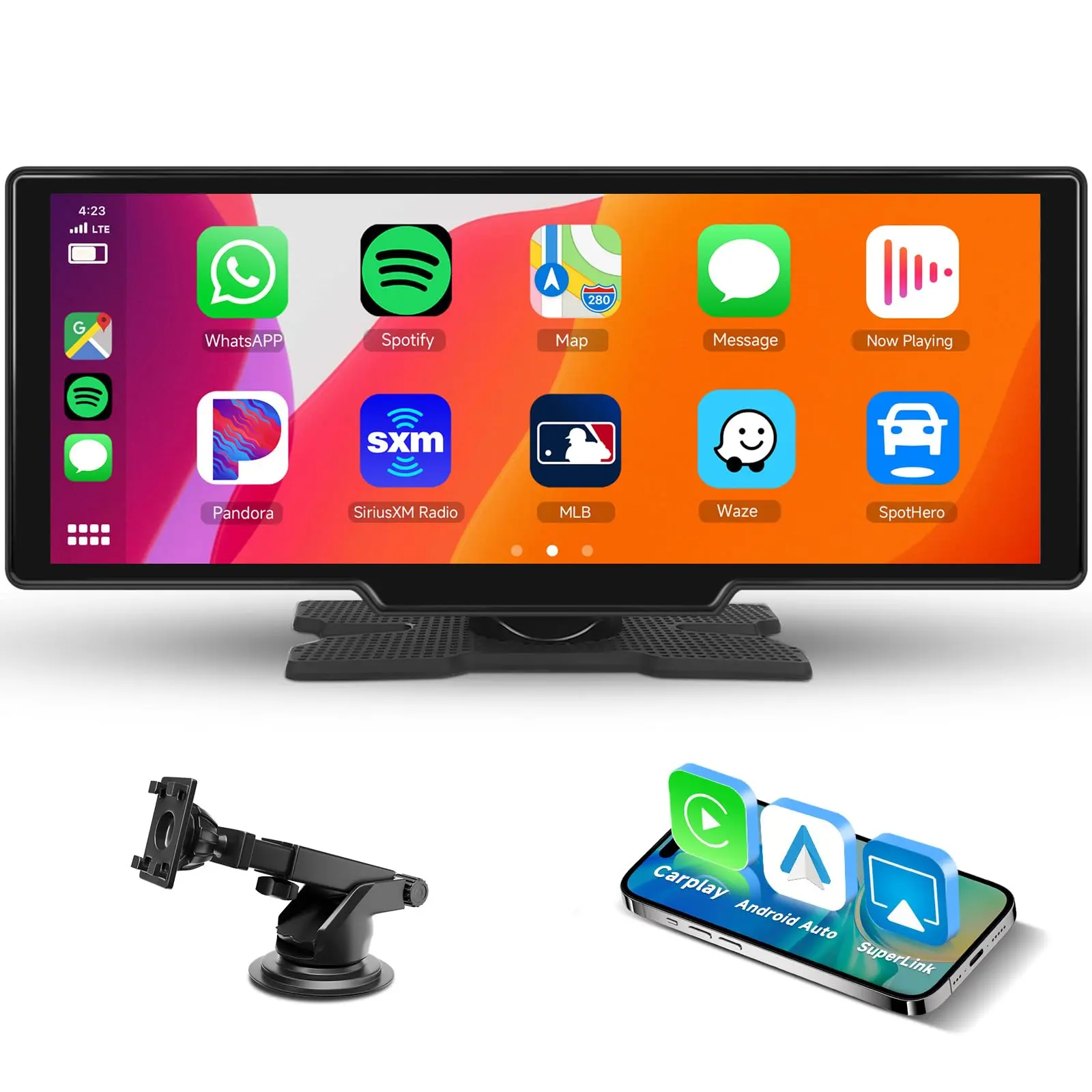 10.26-Inch HD 1080P Car Video Player, Portable Car Stereo with Wireless CarPlay, Android Auto, Super Link, Bluetooth, Voice Control, OTA Upgrade, FM Radio, TF Card Support, AUX Support, Auto Accessories (Father’s Day Gift), Accessories For Car