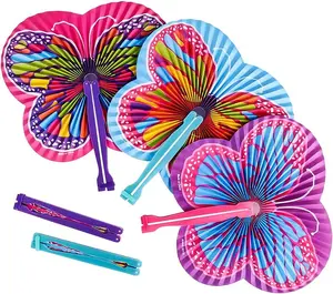 9.5" Handheld Butterfly Folding Fans - Pack of 12 Foldable Fans in Assorted Colors and Designs, Goodie Bag Filler, Party Favors and Supplies, Fun Novelties and Gifts for Kids Ages 3+