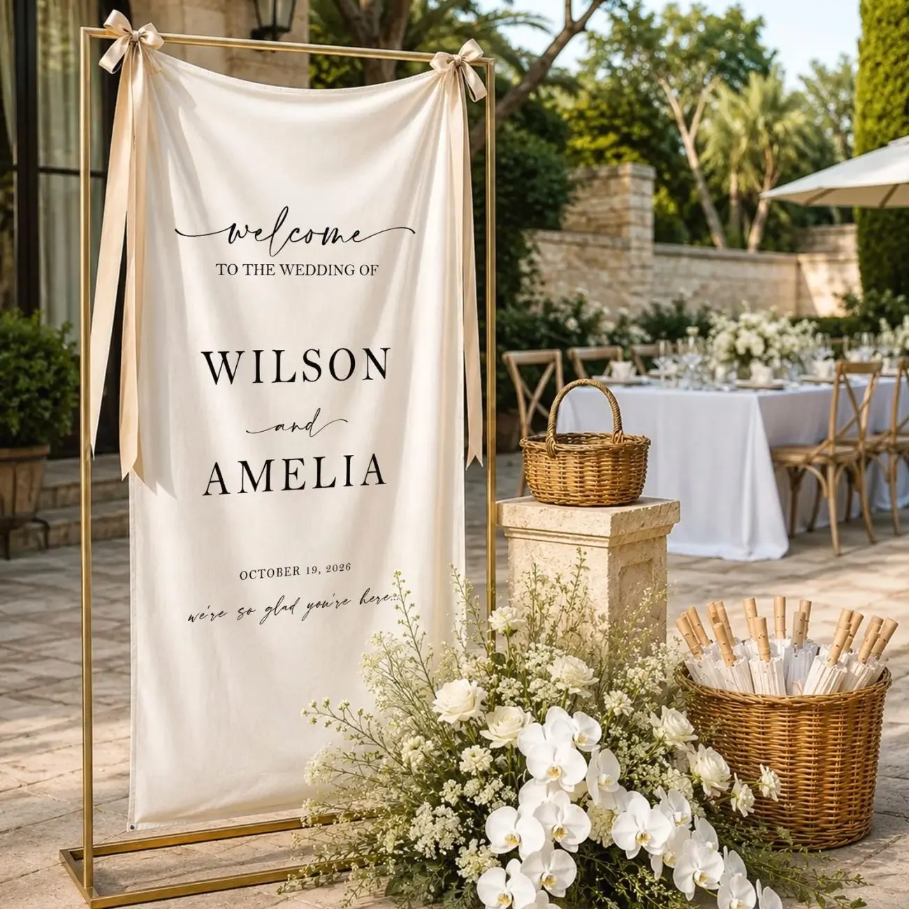 Personalized Wedding Welcome Banner, Custom Wedding Sign, Linen Wedding Welcome Sign, Elegant Reception Entrance Decor